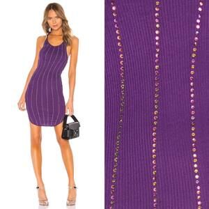Frankie B Shea Purple Pinstripe Rainbow Crystals Mini Tank Dress $225 Size XS
